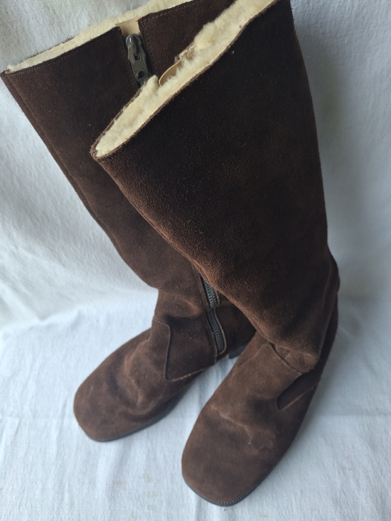 Richard Draper Shoes - Women's Brown Suede Shearling-Lined Mid-Calf Boots